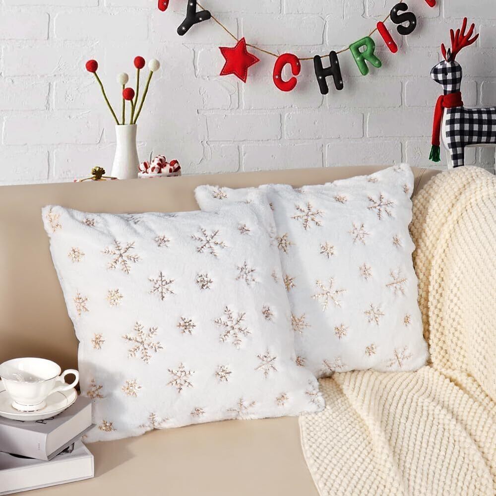 9992 Christmas Pillow Covers Set of 2 Winter Snowflakes Decorative Throw